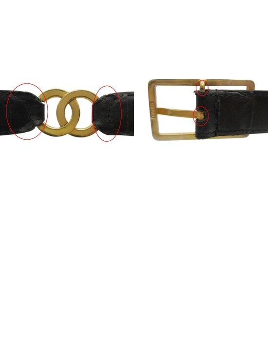 Chanel Belt CC Logo Cowhide Calf Leather Black Gold 65 26 Inch